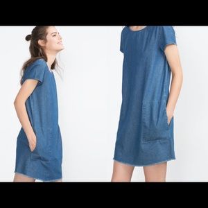 Zara Denim Sleeve Short Dress with Pockets